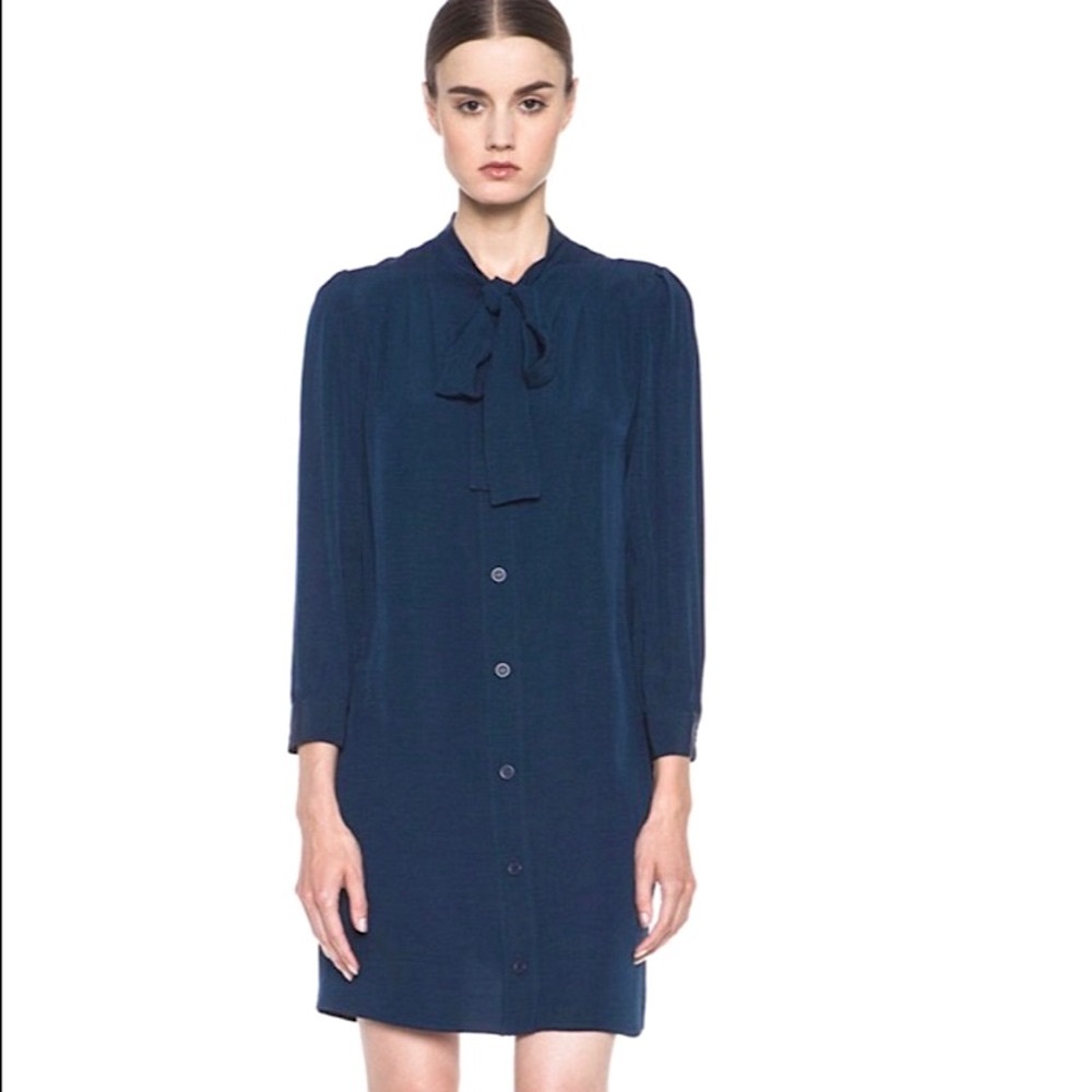 A.P.C. Paris Tie Neck Dress Marine blue